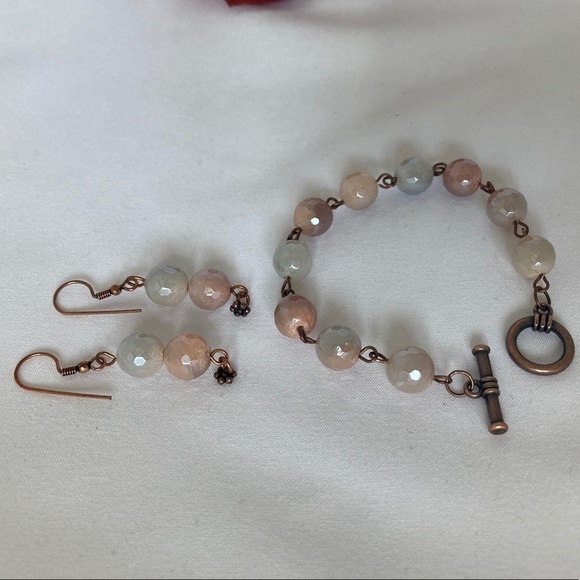 COPPER Earrings Mystic Peach Aventurine - Picture 6 of 11
